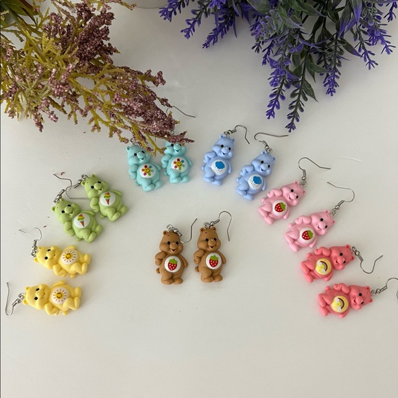 Rose Pink earrings Care Bears Inspired earrings bear rainbow care bear Hot Pink - Picture 7 of 14